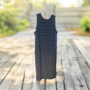 LOFT Black, white and  grey striped maxi Dress.. large petite size.